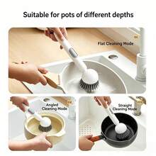 Cepillo de limpieza de cocina conveniente - Modelo portátil con adición de líquido antiadherente, disponible en 3 formas, caja de líquido de limpieza visible + función de descarga de líquido por presión, adecuado para escenas de limpieza como cocina, olla antiadherente, plato, vajilla, fregadero, etc. - convencional - Ver 4