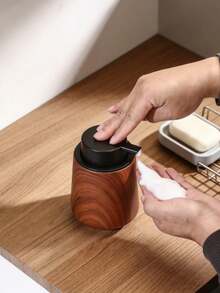 1pc/Walnut Wood Grain Press-Type Bathroom Dispenser Bottle, Portable Foaming Dispenser Bottle For Shower Gel And Shampoo, Hand Soap Foaming Dispenser Bottle, Hotel Foaming Dispenser Bottle, Travel Shower Gel Storage Bottle - Press-to-dispense Effervescent Bottles - View 8