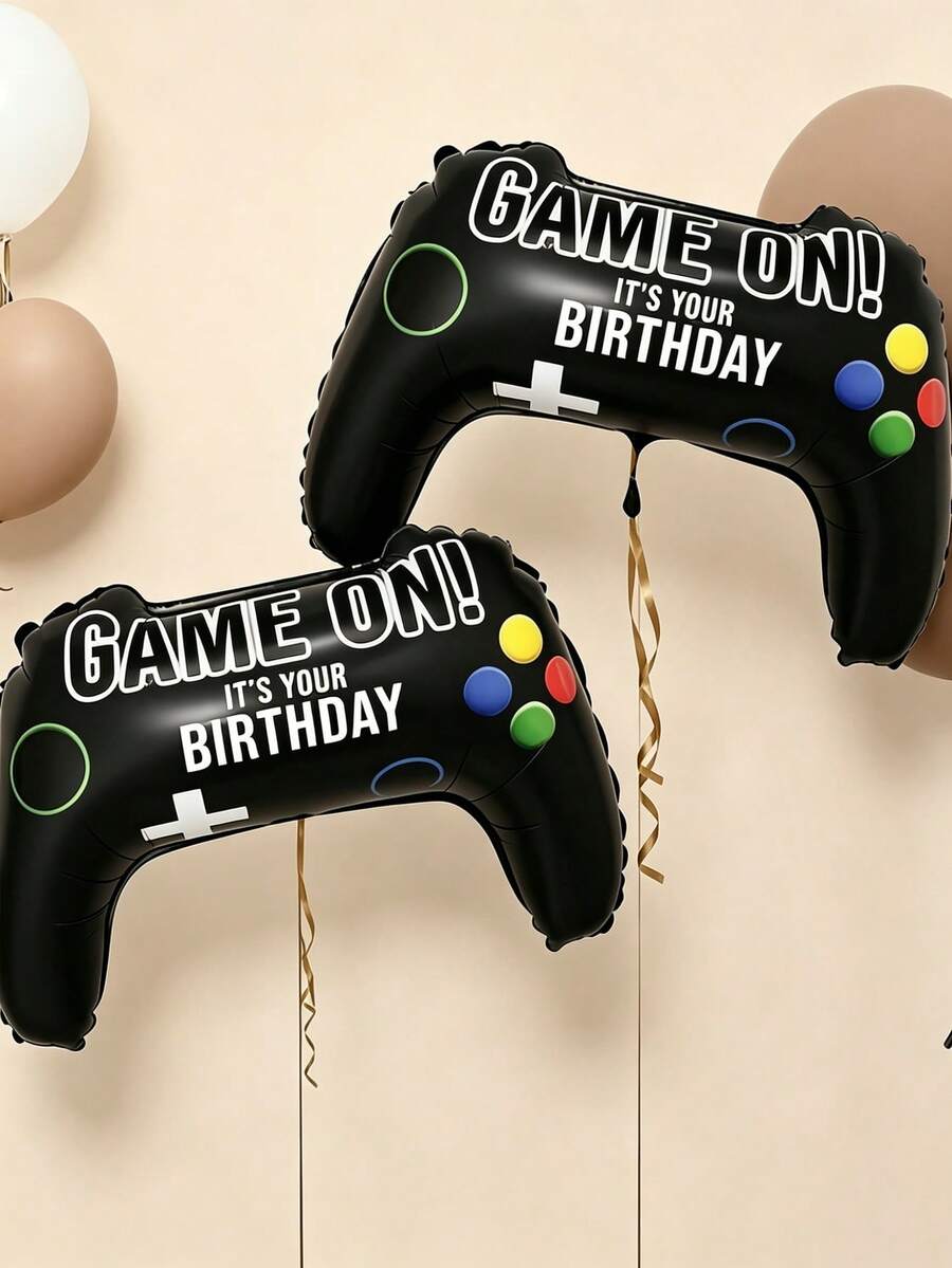 2pcs 25in Game Controller Party Balloons Foil Balloons, Suitable For Birthday Party And Game Theme Decoration, Game Controller Shaped Birthday Party Balloons, Photography Studio Props Scene Arrangement - View 1