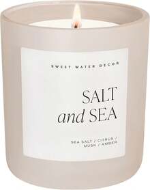 Sweet Water Decor Salt And Sea Soy Candle, 15oz Matte Tan Jar Candle, Layered Scent With Sea Salt, Citrus, Musk & Amber, 70+ Hours Long Burn Time, Clean Burning Natural Soy Wax, Hand-Poured Made In USA, Coastal Summer Home Decor & Relaxation Gift - Blue - View 11