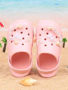Encantadores Zuecos con Encanto de Mariposa y Estrella de Dibujos Animados, Sandalias Pantuflas Casuales Antideslizantes Transpirables de Fácil Calce con Suela Blanda, Adecuadas para Caminar en Zapatos con Agujeros - Rosa - Ver 6