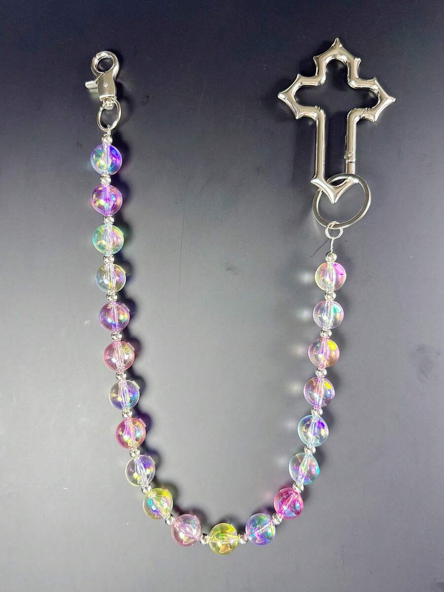1pc Transparent Rainbow Mixed Color Punk Style Chain Waist Chain Pants Chain, Hip Hop Minimalist Body Chain, Punk And Gothic Style Pants And Wallet Chain Waist Chain, Metal Jeans Keychain Suitable For Decorating Wallet Bag Buckle, Color Sequence Randomly Shipped - Multicolor - View 1