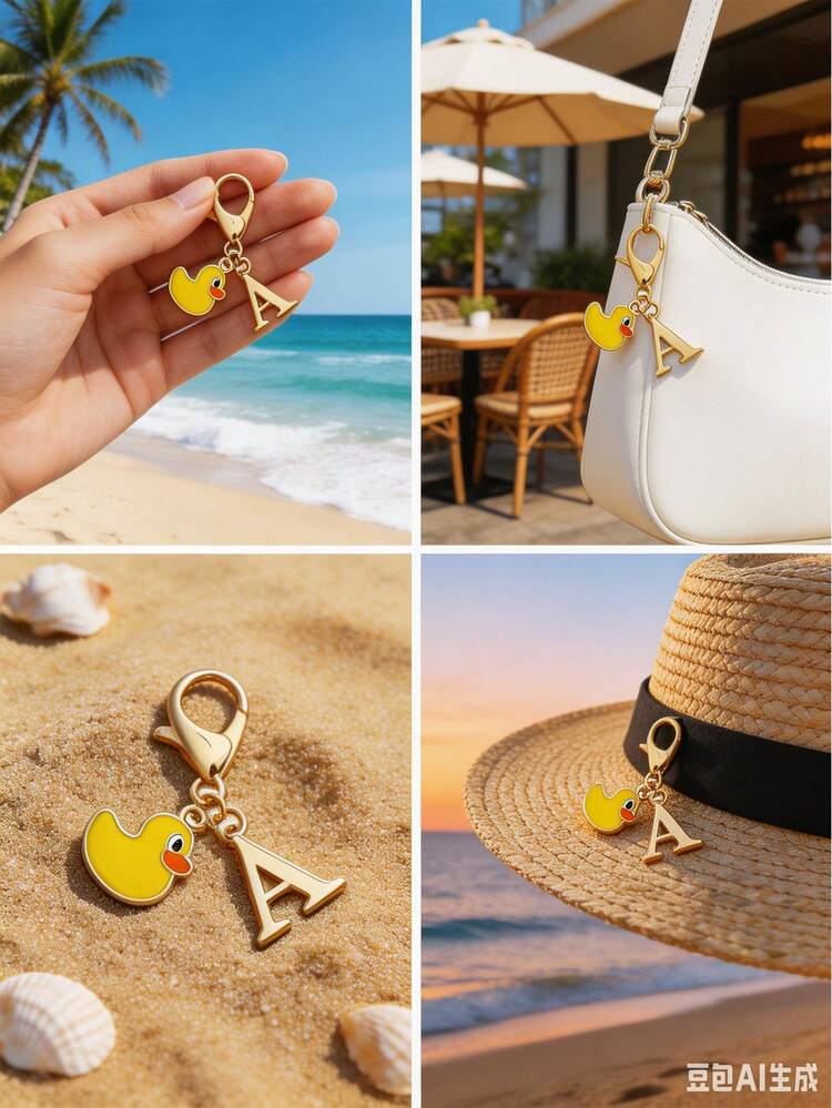 Gold Letter Keychain With Yellow Duck Pendant And A-Z Metal Letters, Personalized Beach Vacation Accessory, Suitable For Spring And Summer Outfits, Multi-Functional Key Ring And Bag Charm, Applicable To Backpacks, Wallets, Handbags, Purses, Etc., Suitable For Men, Women, Children And Elderly, Ideal Choice For Beach Lovers And Vacationers, Also Suitable For Travel, Vacation, Summer Daily Use, Home, Dorm, Shopping, Swimming Pool, Etc., Ideal For Valentine's Day, Mother's Day, Birthday, Graduation, Back To School, World Environment Day - Multicolor - View 8