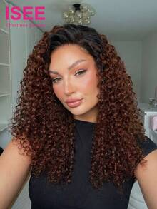 ISEE Hair Wear Go Half Wig Water Wave Flexible Fit 3 In 1 Half Wig With Drawstring Reddish Brown Ombre Color Wear Go Glueless Human Hair Wig 180% Density 14-16 Bob 18-28 Regular Inch Daily Use For Women - SNATURAL/33 - View 1
