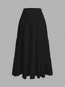 MOD Minimalist A-Line Skirt With Pleats And Drawstring In A Solid Color, For Casual Everyday Wear - 2 - 查看 1
