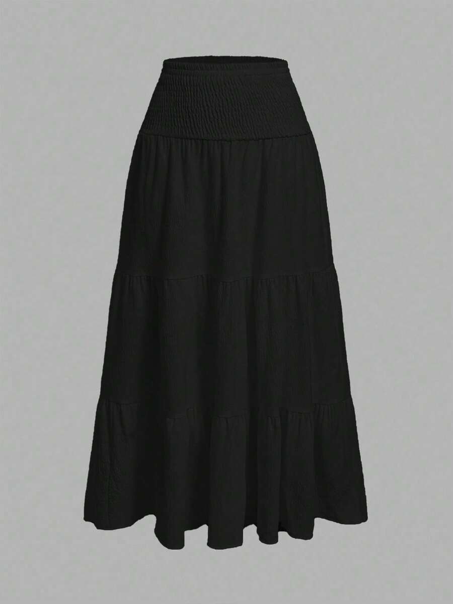 MOD Minimalist A-Line Skirt With Pleats And Drawstring In A Solid Color, For Casual Everyday Wear - 2 - 查看 1