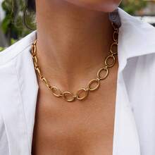 S SHOPBOHO 1pc Stainless Steel Geometric Circle Collarbone Chain Exaggerated Chain Necklace Summer Non-Fading Jewelry - Geometry - View 2