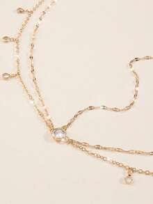 1pc Luxury Bridal Hair Chain, Multi-Layer Simple Rhinestone Tassel Hair Chain Accessory, Women's Bridal Wedding Jewelry, Fashion Bohemian Forehead Chain,Headpiece - Gold - View 3