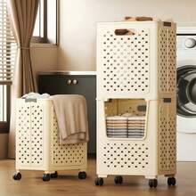 Large Foldable Storage Basket With Wheels, High-Capacity Laundry Basket, Mobile Storage Cart For Textiles. Suitable For Bathrooms, Balconies, Bedrooms, And Laundry Rooms For Storing Clothes, Towels, And Yoga Mats. - Xem 1