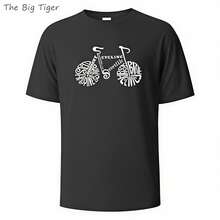 T-shirt en coton unisexe avec imprimé de vélo, design classique à col rond, tissu doux et respirant, t-shirt décontracté à manches courtes pour hommes - Noir - Voir 1