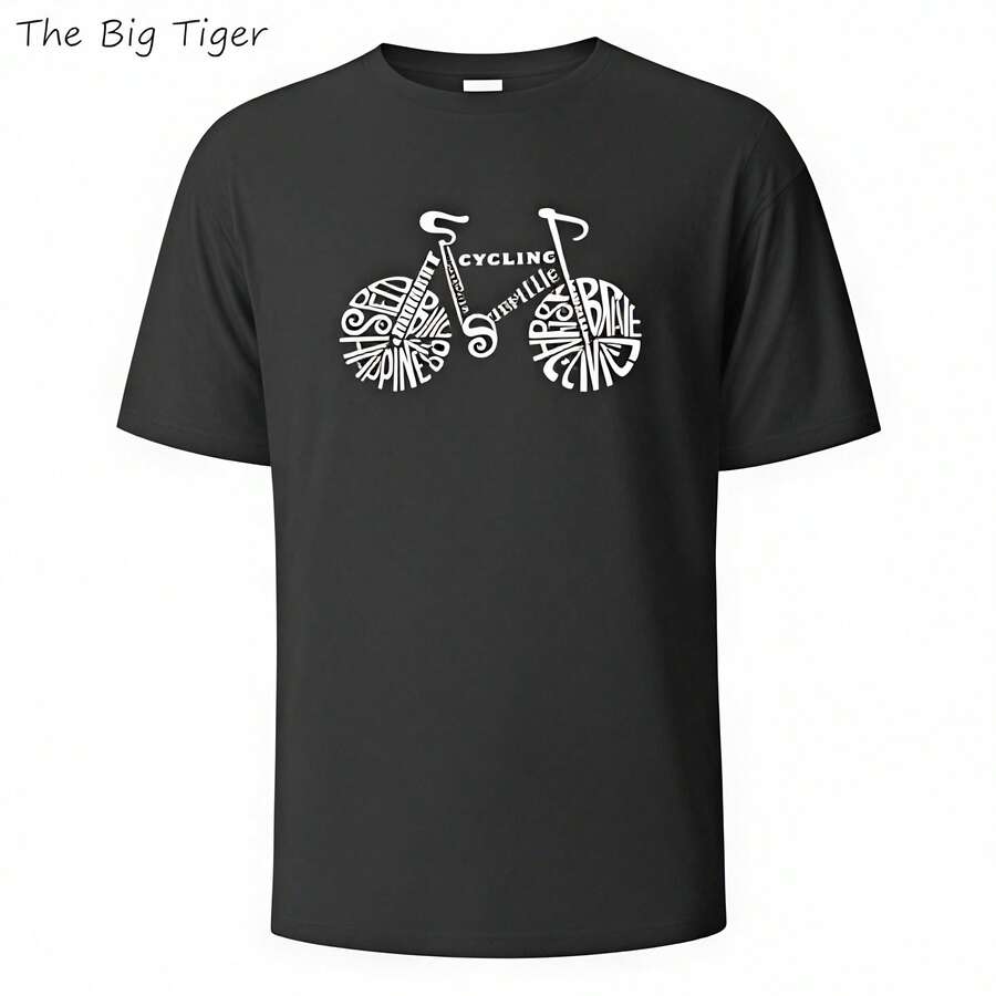 T-shirt en coton unisexe avec imprimé de vélo, design classique à col rond, tissu doux et respirant, t-shirt décontracté à manches courtes pour hommes - Noir - Voir 1