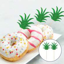 12/24 pièces Décorations de Cupcake Feuilles d'Ananas Vertes Pailletées Pics à Gâteau Feuilles de Palmier Tropicales Scintillantes pour Fête Hawaïenne Luau Été Plage Décorations de Dessert Fournitures de Pâtisserie - feuilles d'ananas - Voir 4