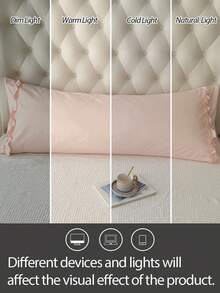 1pc 100% Polyester Solid Color Lace Long Pillowcase, Lightweight And Elegant, Cloud-Like Soft Touch, Suitable For Bedding And Sofa Decoration (Pillow Insert Not Included) - Baby Pink - View 9