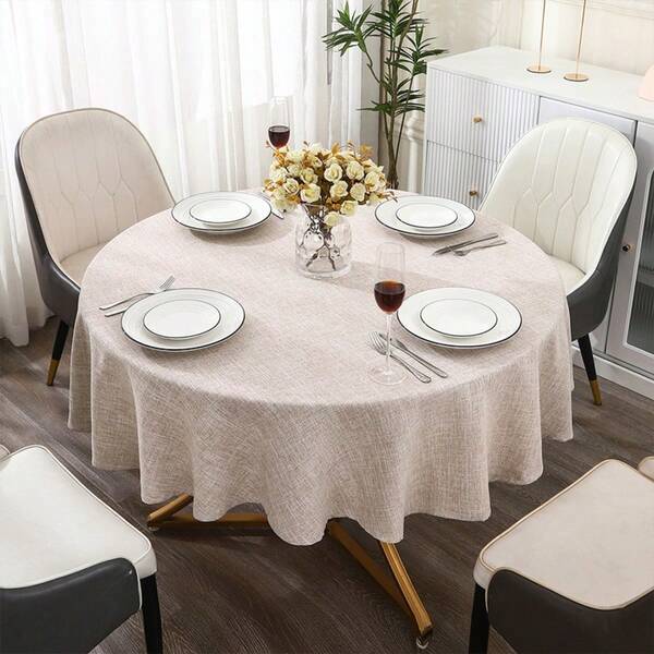 1pc Round Edge Rolled Hem Rustic Linen Style Heat Resistant Dustproof Tablecloth, Kitchen Dinner Fabric Table Cover, Restaurant Decor, Holiday Party, Home Decor Textile