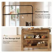 LITTLE TREE Solid Wood Kitchen Island With Storage, 47-Inch Farmhouse Stationary Island Table With 5 Hooks And Seating, Counter Height Bar Table For Dining Room, Kitchen, Rustic Brown - 鏽棕色 - 查看 7