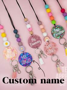 Rainbow Glitter Lanyard - Personalized Lanyard For Keys Or ID Badge - Beaded Lanyard - Teacher Lanyard With Name - Sparkly Teacher Lanyard - Multicolor - View 1