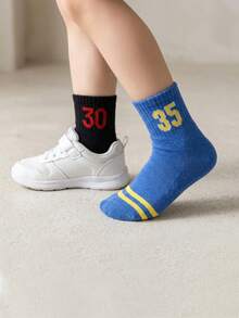 10 Pairs Children's Striped Number Breathable Spring/Summer Sports Short Socks, Sports Football Basketball Socks, Casual Fashion Easy On/Off Student Socks, Gift For Kids - Multicolor - View 2