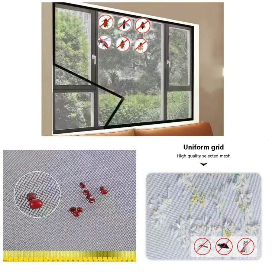 Black Mesh Window Screen. Say Goodbye To Mosquito Troubles. High-Density Anti-Mosquito Mesh Screen For Home Use, With Hook And Loop Adhesive For Easy Installation Without Damaging Window Frames. - Window Screen - View 1