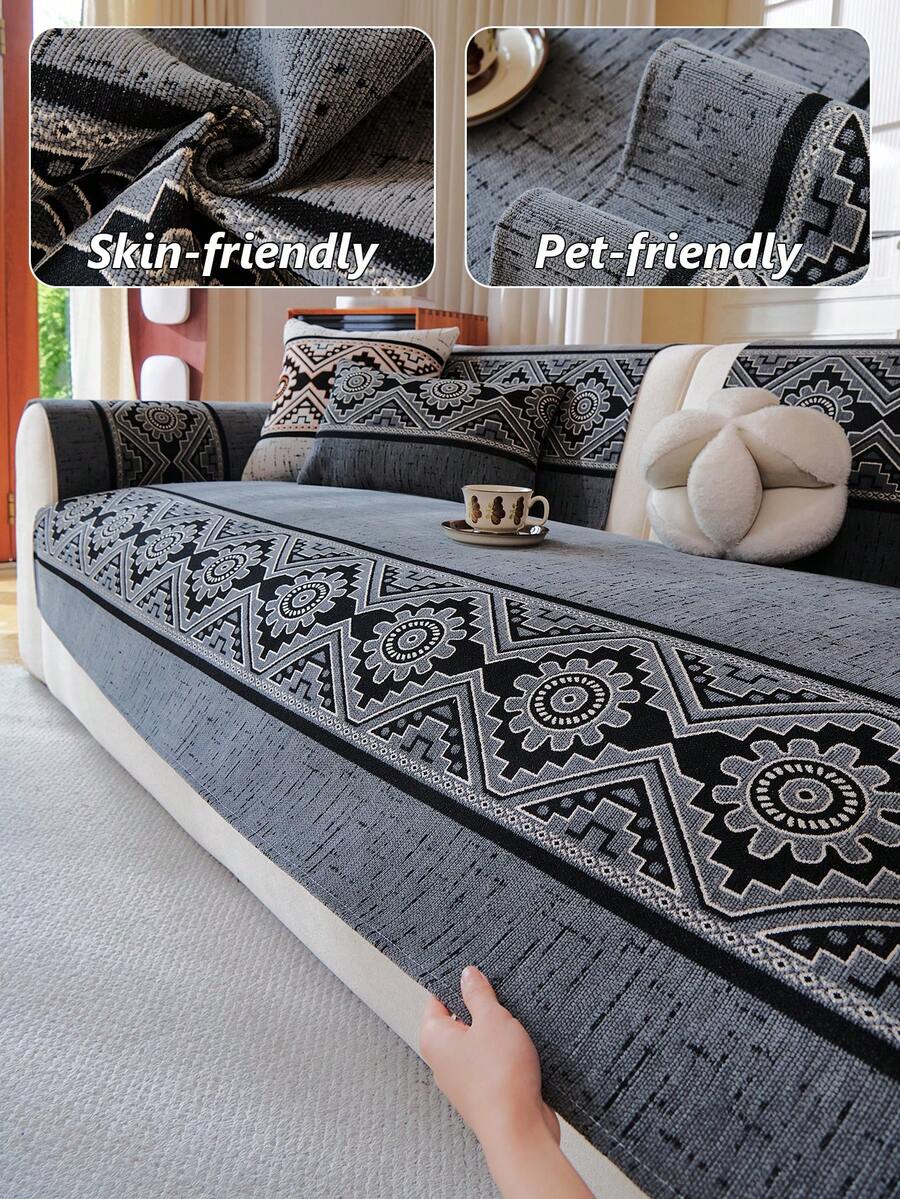 1 buah Sarung Sofa Anti Selip Gaya Bohemian untuk Semua Musim, Bantalan Kursi Jacquard Chenille, Tahan Goresan Hewan Peliharaan dan Dapat Dicuci dengan Mesin, Cocok untuk Dekorasi Rumah dan Perlindungan Sofa