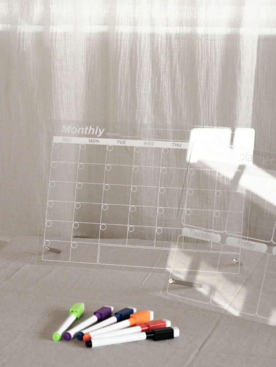 1pc Weekly/Monthly Planner Office Course Schedule Planning Board, Multifunctional Acrylic Desktop Planner, Erasable Transparent Memo Writing Board For Notes And Reminder Display, Home Decor, Back To School Room Decor, School Supplies - Multicolor - View 1