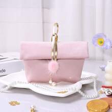 1 Stück 5cm X 15,5cm X 9,5cm Kunstperlen Samt Kugel Dekoration Geschenktüte, Rosa Polyester Material, geeignet für Schmuckaufbewahrung, Kosmetik Reise, Hochzeit, Feiertagsparty - Verschiedenfarbig - Übersicht 11