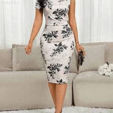 Yunuo Menswear Lady Vestido de mujer de longitud media, ajustado, sin mangas con estampado floral - Rosa - Ver 6