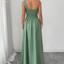 xuehuamaoyi02  Vestido de línea A con abertura, tirantes de hombro, espalda descubierta y ajustable en la cintura, con estampado floral verde. Elegante, romántico, femenino y versátil, ideal para uso casual, negocios, playa y fiestas en primavera/verano. - Granada - Ver 3