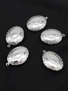 5pcs Fashion Stainless Steel Oval Embossed Pattern Locket Pendant, Photo Locket Small Box With Flip Cover, DIY Unique Ideal Gift For Friends Birthday, Family, Mom/Grandma/Wife Anniversary Gift, Autumn Fashion, Casual, Vintage, Personalized, Daily Wear, Prom, Mother's Day, Valentine's Day, Graduation, Wedding - Multicolor - View 2