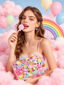 10/30/50/80/100/200/500pcs Multicolor Whimsical Faux Candy Resin Charms Set - Vibrant, Sweet Theme Decorations For DIY Crafts And Scrapbooking - DIY Candy - View 3