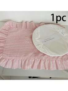 1 buah/2 buah/6 buah INS Alas Piring Renda Bergaris Biru & Putih Prancis, Taplak Meja Tepi Bergelombang Lembut, Serbet, Penutup Debu Ceruk - Berwarna merah muda - View 13
