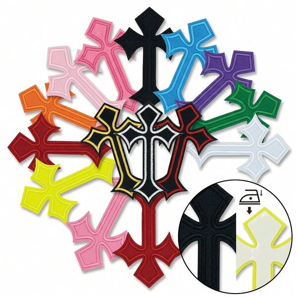 1pc/10PCS/12PCS Cross Embroidery Patch Iron-On Clothing Patch Pattern Applique Striped DIY Clothes Sticker Gothic Badge Bag Jeans Hat T-Shirt DIY Decoration Iron-On Hand