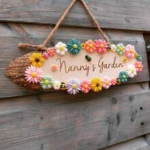 Personalized Floral Garden Sign, Customized Engraved Wooden Stake, Rustic Hanging Decor, Thoughtful Gift For Grandma, Fall Decor - Khaki - View 5