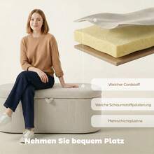 Aufbewahrungs-Ottomane, Cord-Polsterung Mit Gepolsterter Sitzfläche, Sitzbank Am Bettende, 105 X 51 X 49 Cm, Beige - Beige - View 4