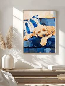 1pc Golden Retriever Oil Painting, Vintage Animal Art, Abstract Sleeping Dog On Couch,Festival Gift, Suitable For Bedroom,Living Room, Bath,Wall Arts,Wall Decor,Home Decor,Room Decor, Canvas Wall Art, Posters, Wall Art With Frame, Optional Frame ﻿ ﻿ - 1PCS - View 2