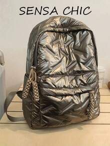 Classic College Style Student Backpack, Solid Color Rhombus Pattern Design, Large Capacity Multi-Pocket Backpack, Suitable For School Campus Use And Short-Distance Travel , Back To School - Gold - View 5