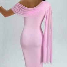 MewMuse.  Vestido elegante ajustado con cuello asimétrico de unicolor para mujer - Morado - Ver 7
