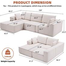 108" Modular Sectional Sofa, Cloud Sectional Couch With Deep Seat, Modern Modular L-Shape Sofa Couch With Chaise,Upholstered Boneless Couches For Living Room Bedroom (Beige, Left Facing Chaise) - Beige - View 7
