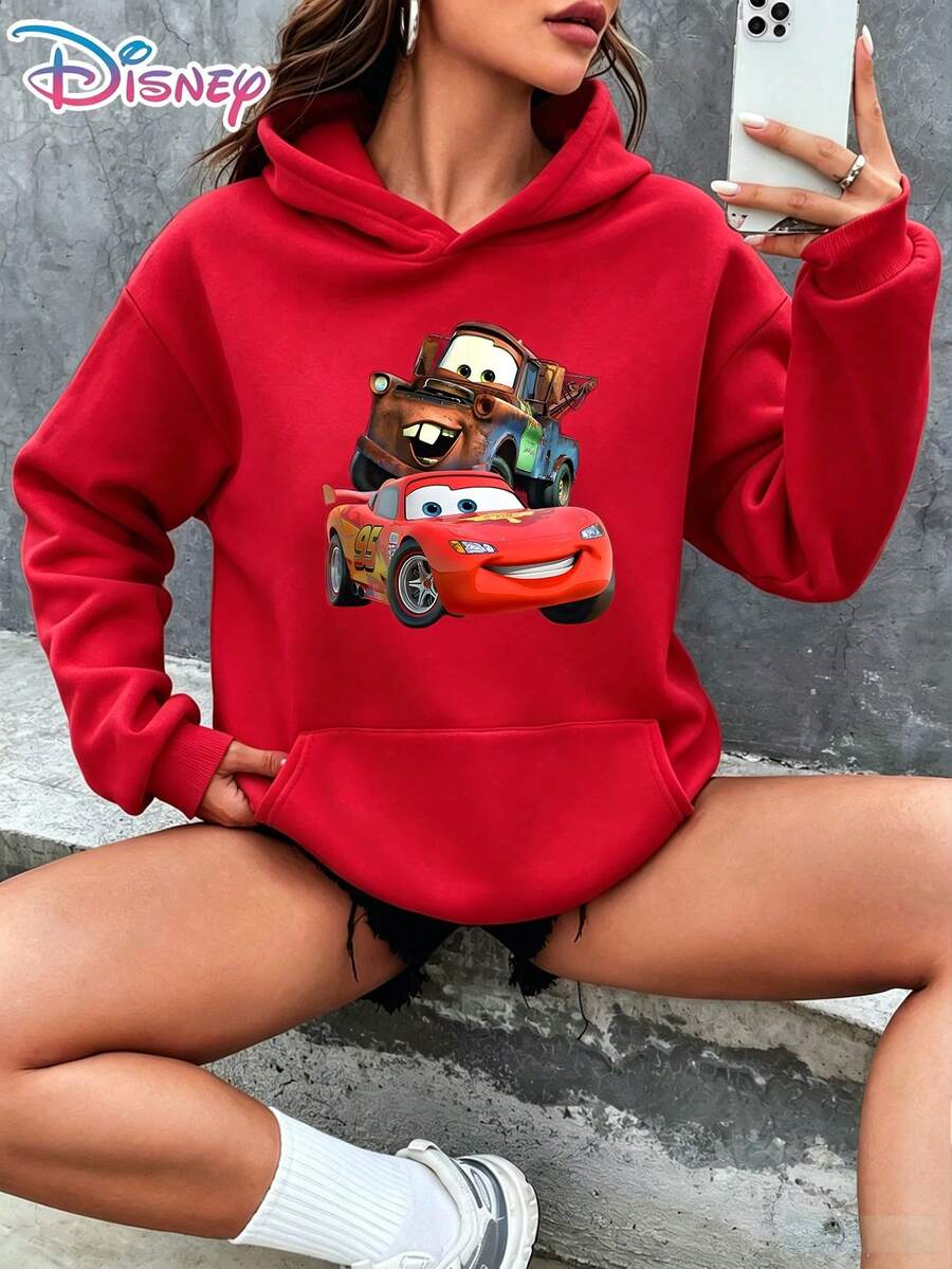 Disney Cars Lightning McQueen & Mater Classic Racing Cartoon Graphic Pullover Hoodie Women's Casual Daily Wear Long Sleeve Sporty Fun Style Soft Comfortable Streetwear Kids & Adult Fans Gift It Is A Gift For Fans And Friends, And It Is Also A Perfect Gift Choice For Lovers, Relatives And Friends. - 紅色 - 查看 1