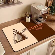 1pc Vintage Coffee Shop Pattern Drying Mat, Non-Slip Water-Absorbent Quick-Dry Coffee Maker Mat, Stain-Resistant Easy-To-Clean Kitchen Countertop Mat, Waterproof Decorative Mat For Coffee Bar, Dish Drying & Home Daily Use - Multicolor - View 11