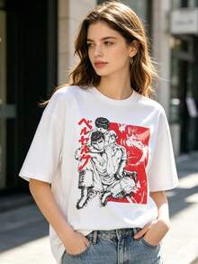 VintageBerserker Guts och Casca Duo kraftig bomullst-shirt sommatopp - Vitt - Visa 1