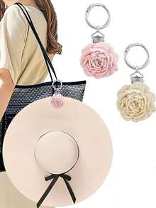 1pc New Spring/Summer Bohemian Floral Straw Hat Clip, Travel Outdoor Backpack Luggage Organizer Clip, Multi-Functional, Suitable For All Bag Types - Straw Hats And Sun Hats, Rose Design, Perfect For Travel And Beach - Multicolor - View 6