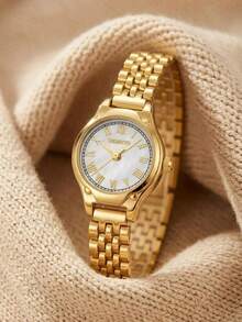 1 pieza Reloj de cuarzo delicado, pequeño, elegante y versátil para mujer, adecuado para uso diario - Dorado - Ver 2