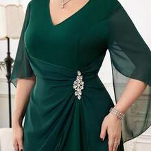 jianchaimaoyi02 Reflora Vestido de fiesta elegante de talla grande con decoración de cristales - Verde - Ver 5