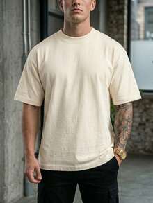 Men's Premium Oversized T-Shirt 230G Suedine Streetwear Short Sleeve Unisex Basic Thick - Off White - View 2