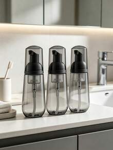 3 peças Garrafas de espuma transparentes pretas com bomba, garrafas dispensadoras recarregáveis de pressão, adequadas para viagem, sabonete líquido, gel de limpeza facial - Estilo Preto Puro - Ver 6