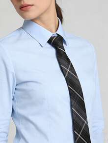 1件女款條紋學院風休閒手打領帶，適合搭配襯衫，日常使用，百搭學院風配件領帶 - 黑色 - 查看 4