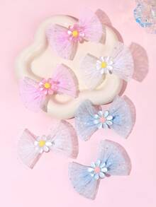 6入女孩彩色蕾絲蝴蝶結髮夾，亮面花朵裝飾精緻鱷魚夾，可愛日常派對節日禮物髮飾，青少年髮飾 - 彩色 - 查看 1