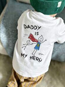 1 Stück Junge "Dad Is My Hero" Grafik Muster Pullover Kurzarm T-Shirt, Schüler Jugend Kinder Sommer Top - Weiss - Übersicht 2