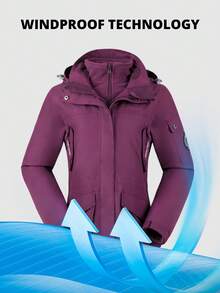 CAMEL CROWN 女士三合一防水防风滑雪服，带抓绒内衬，适合雨雪天气户外活动 - 紫色 - 查看 5