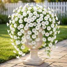 2/4/6/8pcs Hanging Artificial Silk Flower Vine Green Eucalyptus Plants, Outdoor UV Resistant, Suitable For Wedding, Porch, Living Room, Office Wall, Patio, Bookshelf, Home Decor - White - View 1